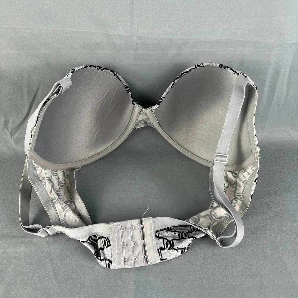 Juicy Couture Push Up Bra Womens 38DD Gray All Over Monogram Padded Underwired